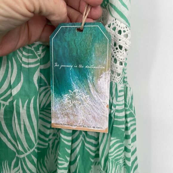 True Destinations Womens Green Leaf Tiered Bohemian Maxi Coverup Dress Small - Picture 5 of 7